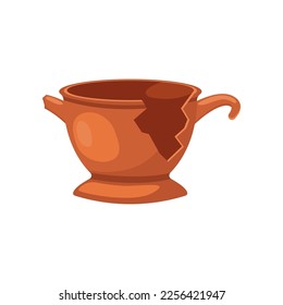 Old broken brown vase vector illustration. Cartoon drawing of antique ceramic or clay jug or pot isolated on white background. Pottery, damage, history, archeology concept