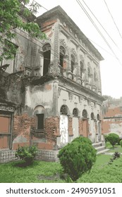 Old broken building perspective view illustration