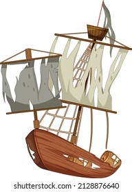 Old broken junk ship on white background illustration