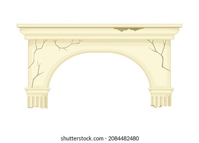 Old broken marble arch, ancient architecture design element vector illustration