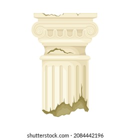 Old broken marble pillar, ancient architecture design element vector illustration
