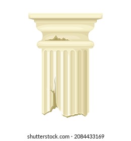 Old broken marble pillar, antique stone column ruin, architectural element vector illustration
