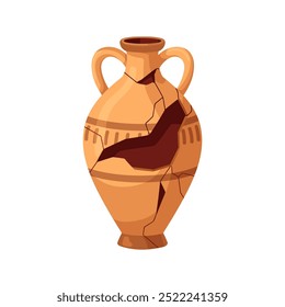 Alte zerbrochene Töpferei, Amphora. Antike griechische Vase, antiker Krug, Tontopf mit Griffen. Vintage-Schiffe. Geschirr beschädigt mit Durchbrüchen, Löchern. Flache Vektorgrafik einzeln auf weißem Hintergrund