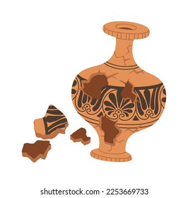 Old broken pottery flat icon Vintage amphora. Vector illustration