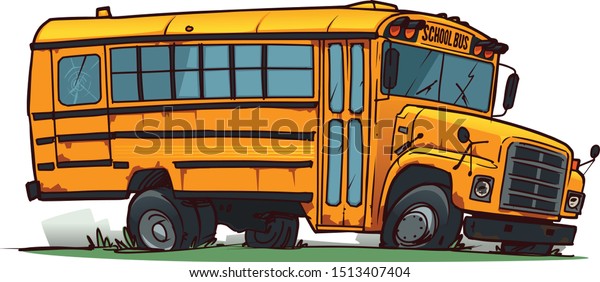 Old Broken School\
Bus. Cartoon Illustration