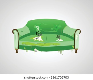 old broken sofa isolated vector illustration