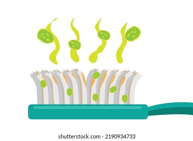 Old or broken tootbrush emitting smell or bacteria. Editable Clip Art.