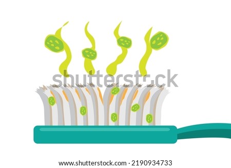 Old or broken tootbrush emitting smell or bacteria. Editable Clip Art.