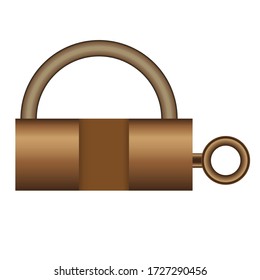 old bronze lock with a key on a white background