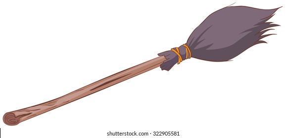 Old broom. Halloween accessory object. Isolated cartoon illustration