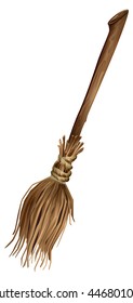 Old broom with long handle. Isolated illustration