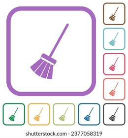 Old broom simple icons in color rounded square frames on white background