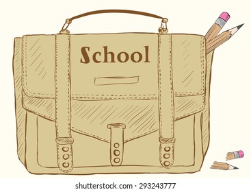 Old brown bag with the sticking-out pencils