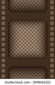 Old brown cinematic frame on a transparent background. Vintage video or photo tape. 3d realistic square screen in retro style. Antique slide filmstrip template. Vector card illustration