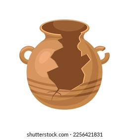 Old brown cracked vase vector illustration. Cartoon drawing of antique ceramic or clay jug or pot isolated on white background. Pottery, damage, history, archeology concept