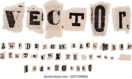 Old Brown Newspaper Cutout Letters Numbers Ransom Note Vector Format