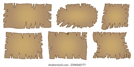 old brown paper collection in vector in flat cartoon.sheet of paper with torn edges.template for text image background banner