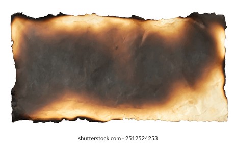 Old brown paper isolated on white background. Retro image. A piece of antique-looking paper with burnt edges on a white background.