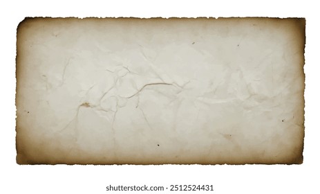Old brown paper isolated on white background. Retro image. A piece of antique-looking paper with burnt edges on a white background.