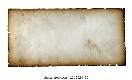 Old brown paper isolated on white background. Retro image. A piece of antique-looking paper with burnt edges on a white background.