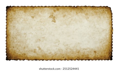 Old brown paper isolated on white background. Retro image. A piece of antique-looking paper with burnt edges on a white background.