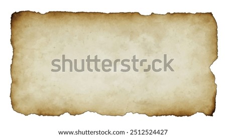 Old brown paper isolated on white background. Retro image. A piece of antique-looking paper with burnt edges on a white background.