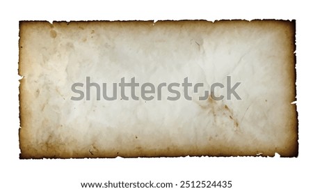 Old brown paper isolated on white background. Retro image. A piece of antique-looking paper with burnt edges on a white background.