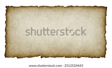 Old brown paper isolated on white background. Retro image. A piece of antique-looking paper with burnt edges on a white background.