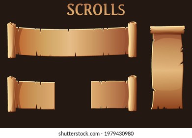 Old brown paper scrolls, blank template for the game ui.