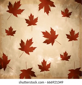Old brown paper. Vintage paper with maple leaves background Vector