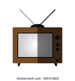 An old brown TV with scroll buttons and white-grey gradient screen, flat design, eps 10
