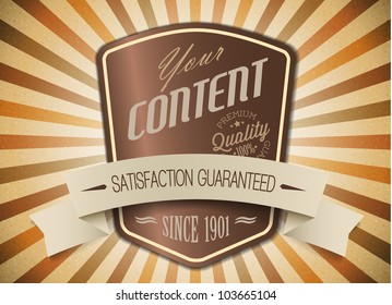 Old brown vector round retro vintage label on sunrays background