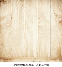 Old brown wooden planks texture with shelf. Vector wooden background