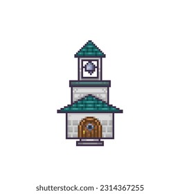 old building architecture with bell in pixel art style
