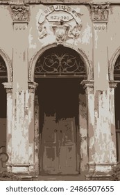 Old building main gate illustration BD