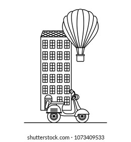 old buildings with motorcycle and balloon air cityscape scene