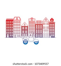 old buildings with motorcycle cityscape scene