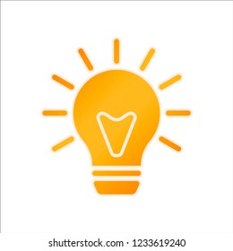 old bulb with light. simple single icon. Orange sign with low light on white background