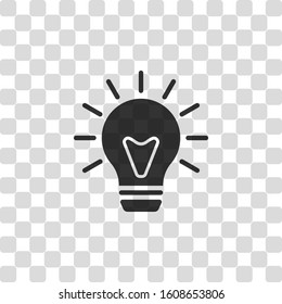 old bulb with light. simple single icon. Black symbol on transparency grid