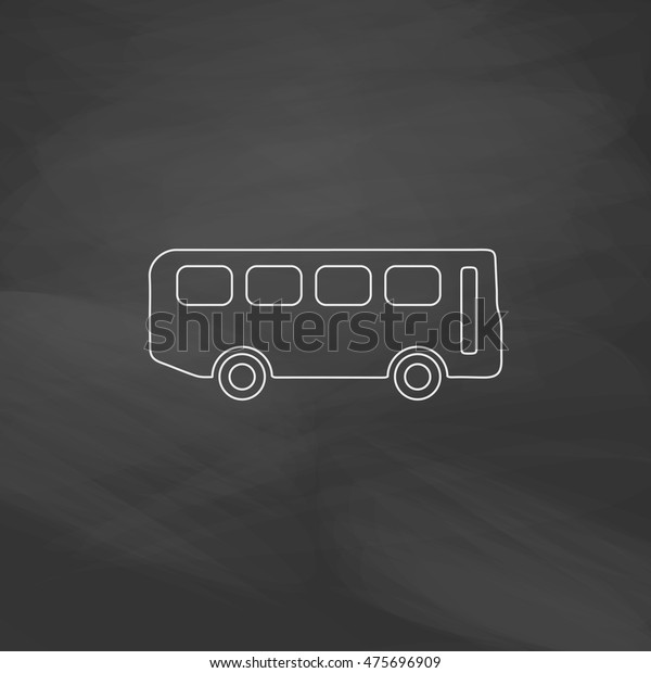 Old Bus Simple line vector button.\
Imitation draw with white chalk on blackboard. Flat Pictogram and\
School board background. Outine illustration\
icon