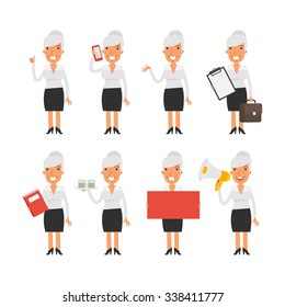 Old business woman in different poses