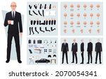 Old Businessman in black suit Character Creation Set, Front, Side, Back view animated character Man Premium Vector