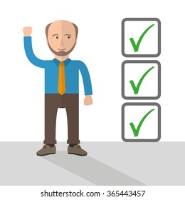 Old businessman cartoon with checklist. Eps 10 vector file.