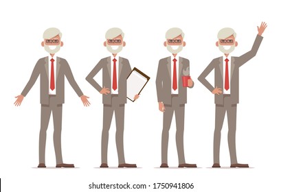 Old Businessman Character Pack. Vector illustration isolated on white background