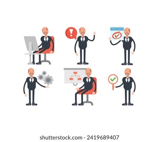 old businessman characters in various poses set vector illustration