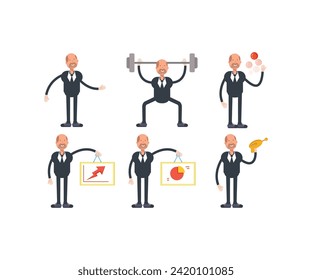 old businessman characters in various poses set vector illustration