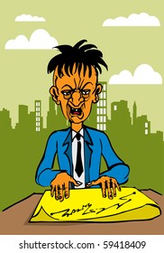 Old businessman with city in background
