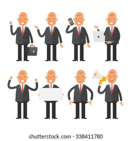 Old businessman in different poses