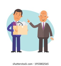 Old businessman fires young businessman. Vector characters. Vector Illustration