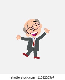 Old businessman with glasses exulting in happiness